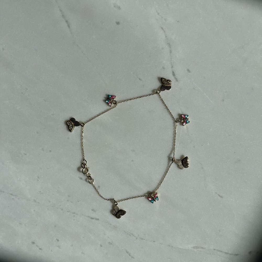 Butterfly Gold Jewel Butterfly Anklet Turkish